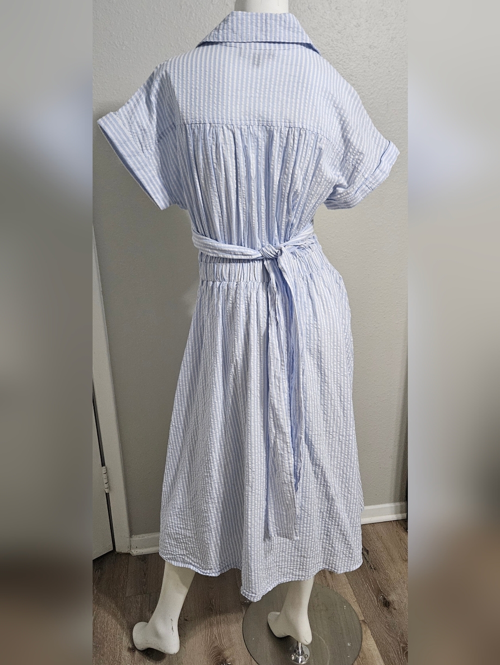 Lulus Women's Adorable Impression White And Blue Midi Dress With Pockets M - Picture 8 of 10